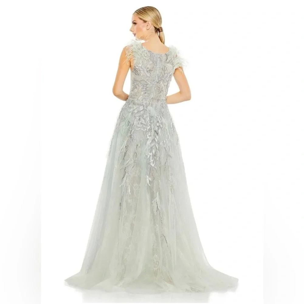 💜MAC DUGGAL SEQUINED FLUTTER CAP SLEEVE CUT OUT A LINE GOWN #20259 - Picture 4 of 9